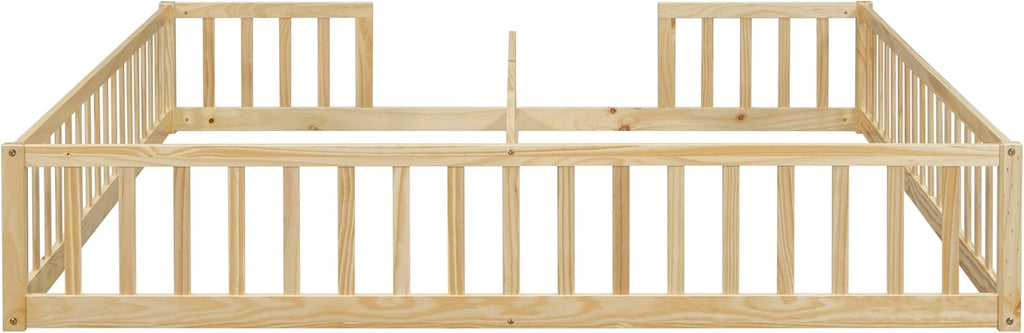 Double Floor Bed with Fence for Kid, Natural