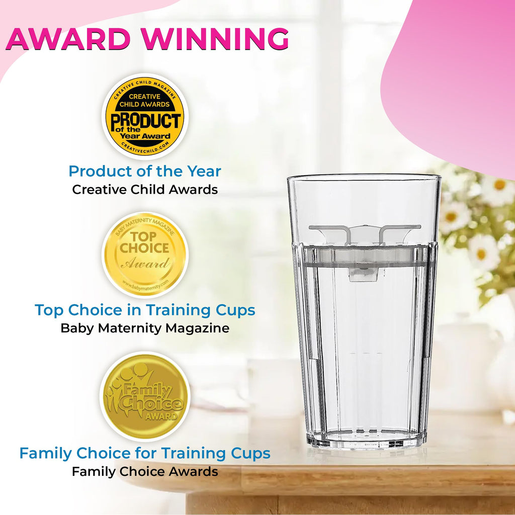 BUNDLE: (Clear 1-Pack) Open Training Cup, Toddler Cup, 360 Control-Flow, AND free training and use e-guide via QR