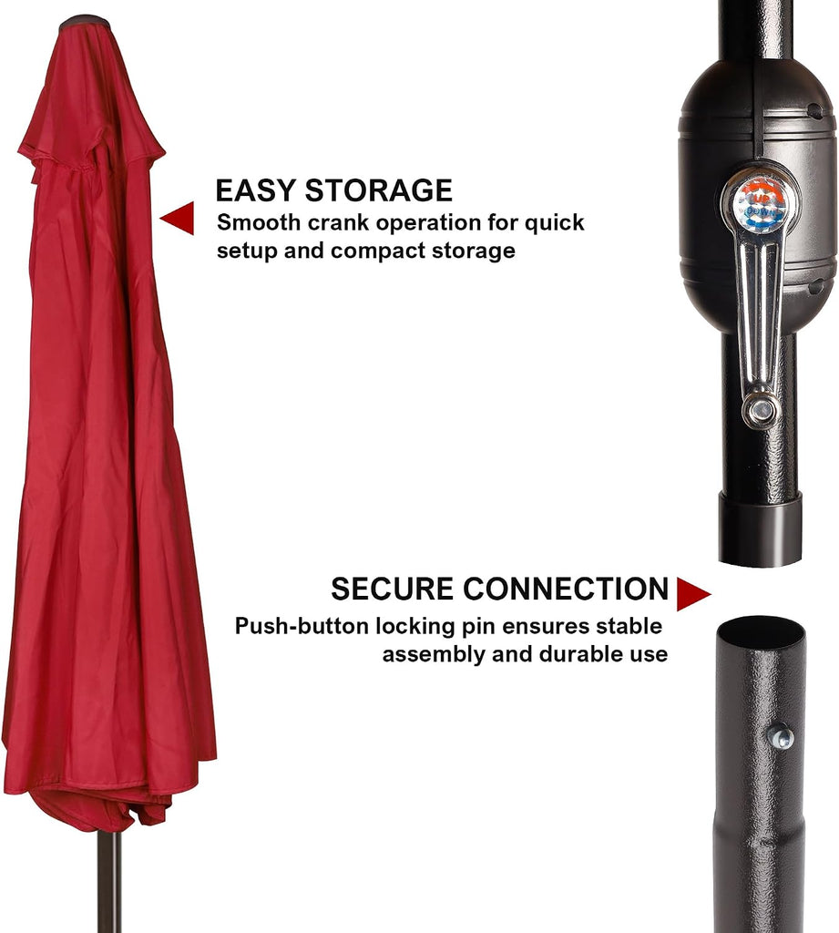 9' Outdoor Patio Umbrella, Outdoor Table Umbrella, Yard Umbrella, Market Umbrella with 8 Sturdy Ribs - RED