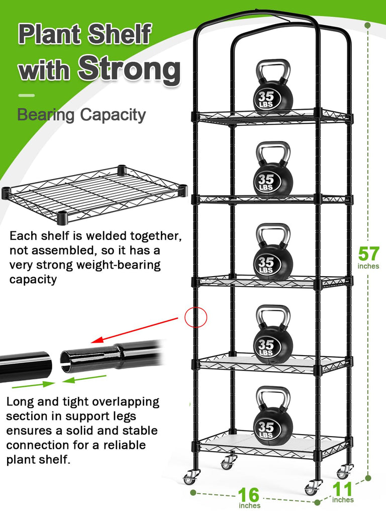 5-Tier Mini Greenhouse with Caster Wheels, Each Shelf Height Adjustable