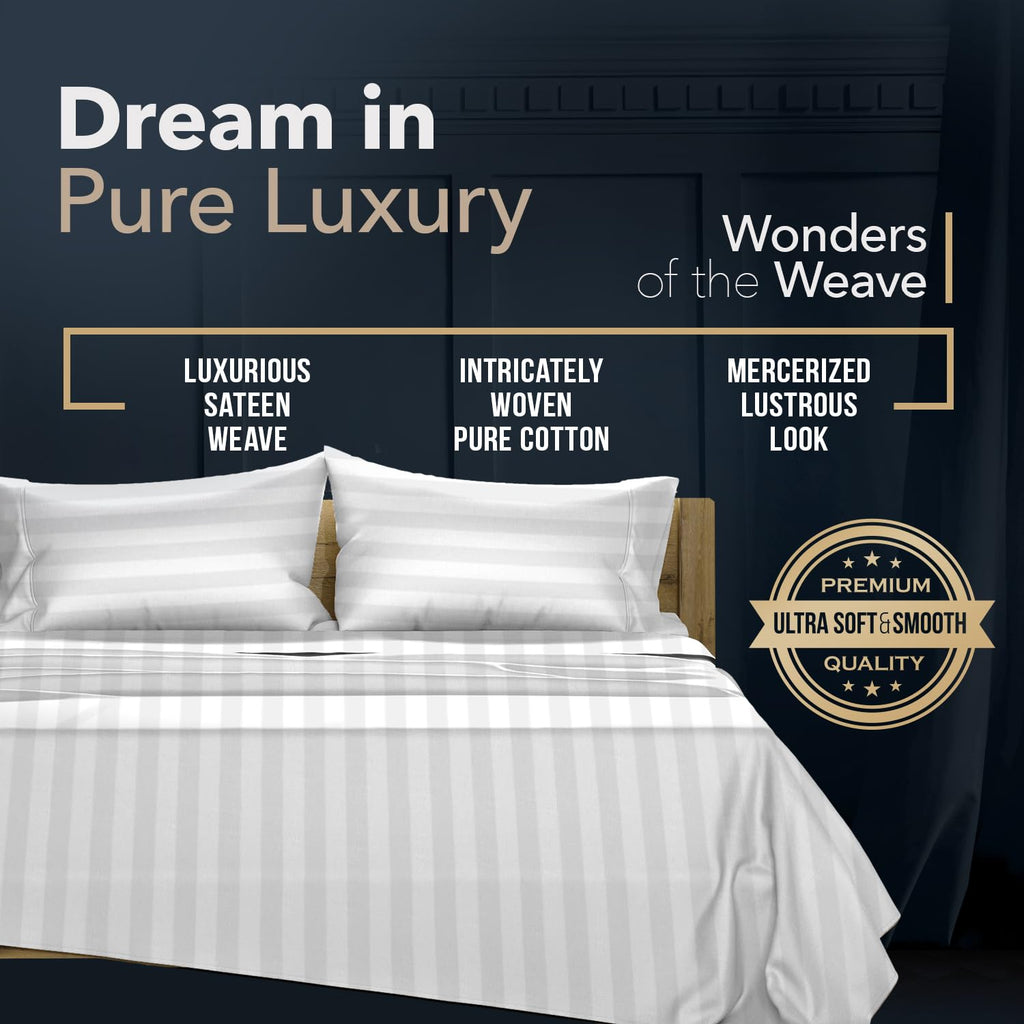 1500 Series Egyptian Cotton Sheets King Size, White Stripe