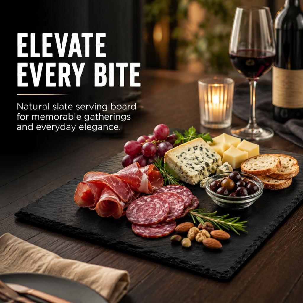 6 Pieces Slate Cheese Board, 12" x 8" Black Charcuterie Boards Natural Slate Stone Plate Tray, Gourmet Serving