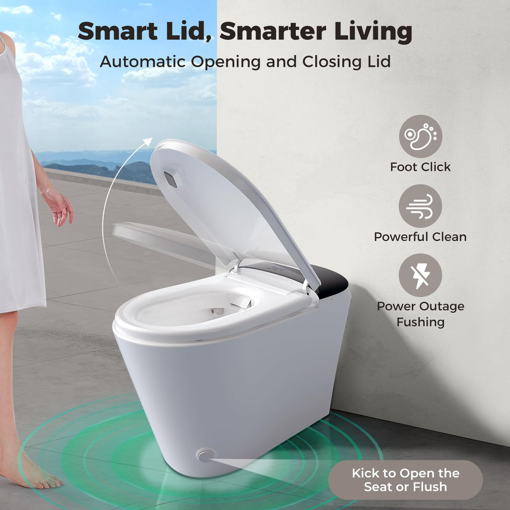 Smart Compact Toilet for Small Bathroom, 23" Depth Shallow Toilet with Foam Shield Auto Open/Close Lid, 12" Rough In, Built-in Tank, Heated Seat Foot Sensor Flush One-Piece (ZY695A Mini) ZY695A Mini – 23.23" Overall Depth