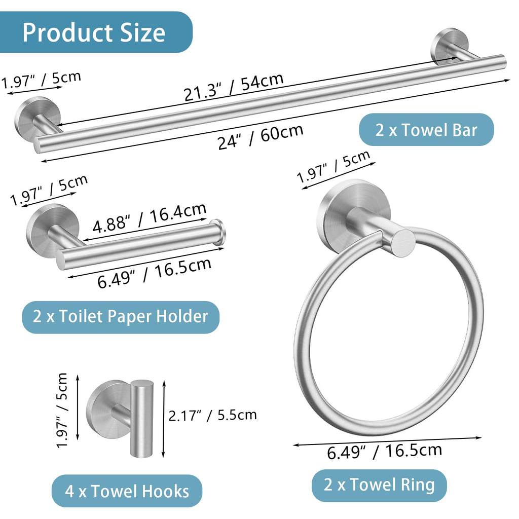 10-Pieces Brushed Nickel Bathroom Hardware Set 24 Inch