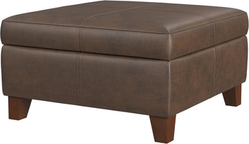 28" Faux Leather Square Storage Ottoman - Brown