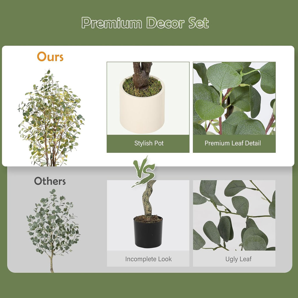 Eucalyptus Trees Artificial Indoor,7FT Tall Faux Plants Indoor with White Planter, Green Lifelike Fake Eucalyptus