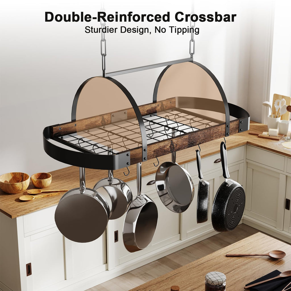 Hanging Pot Rack, 32-Inch Ceiling Pot Rack, 16 S Hooks, 100 lb Capacity