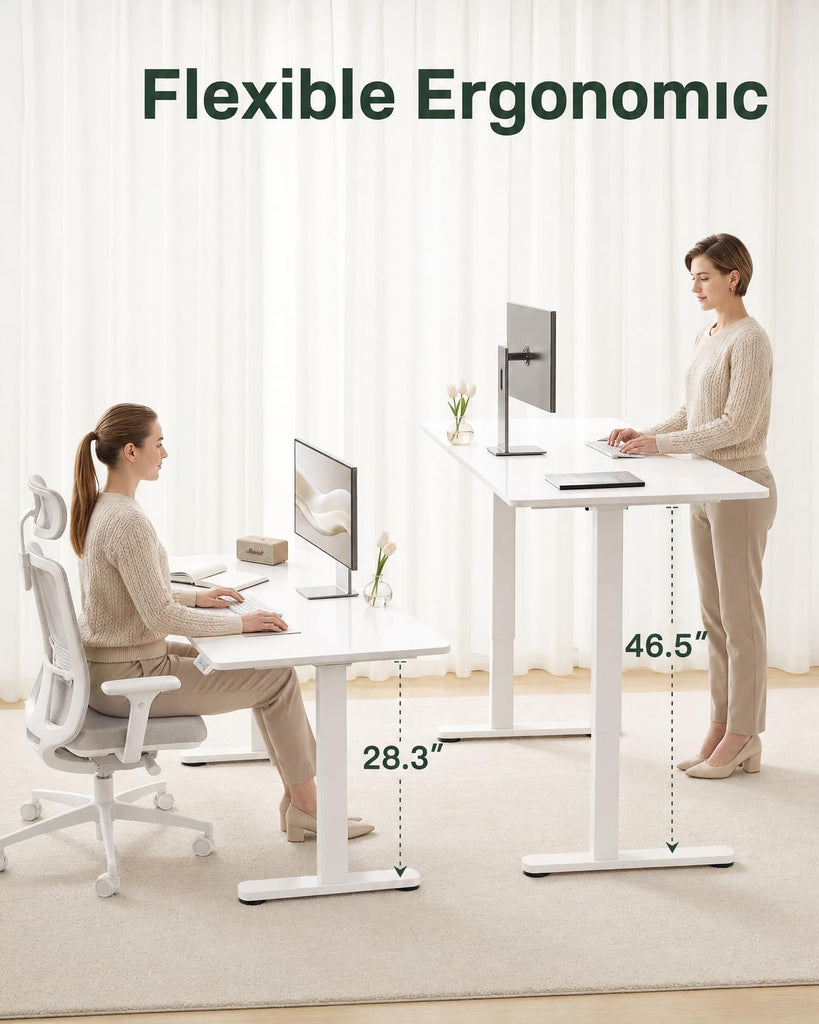 37 Inch Glass Standing Desk with 4-Zone Drawer Storage, Pearl White