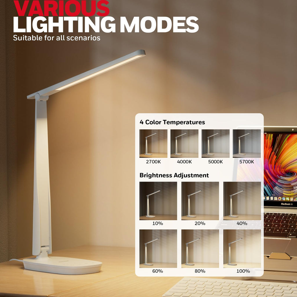 LED Desk Lamp, Eye-Caring Full Spectrum, USB Charging