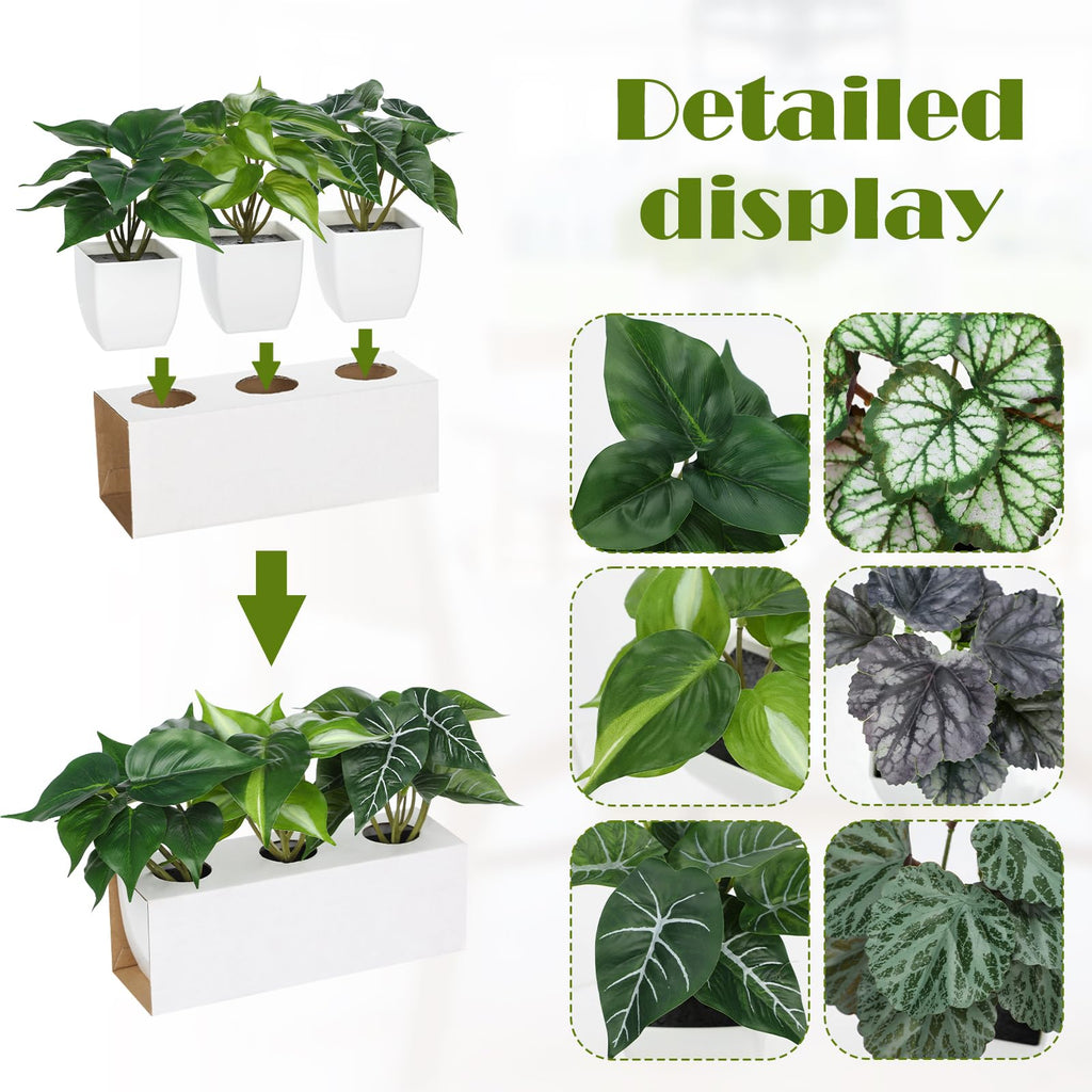 6PCS Fake Plants Potted Artificial Plants, Mini Faux Plants in White Pots Greenery Décor Table Shelf Bathroom