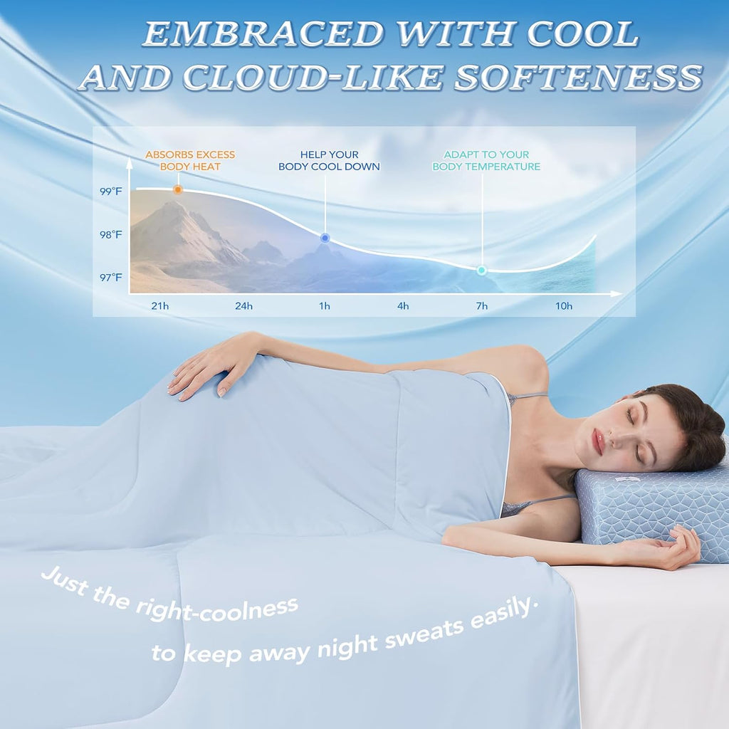 Cooling Comforter Queen Size - Cooling Blanket for Hot Sleepers and Night Sweats, Q-Max>0.45 Double-Sided Silky