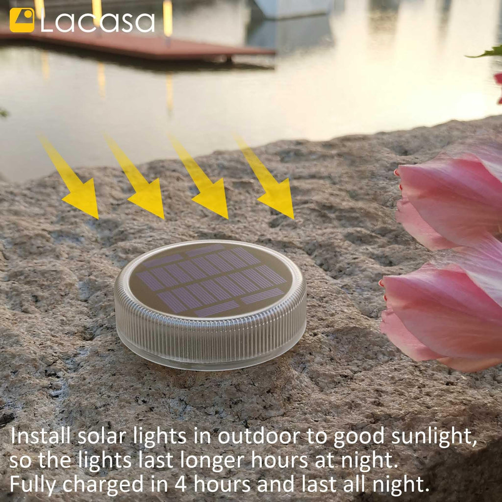 Solar Deck Lights, 4 Pack 30LM Outdoor Solar Powered Step Lights, LED Dock Lights Warm White 2700K Light up All Night