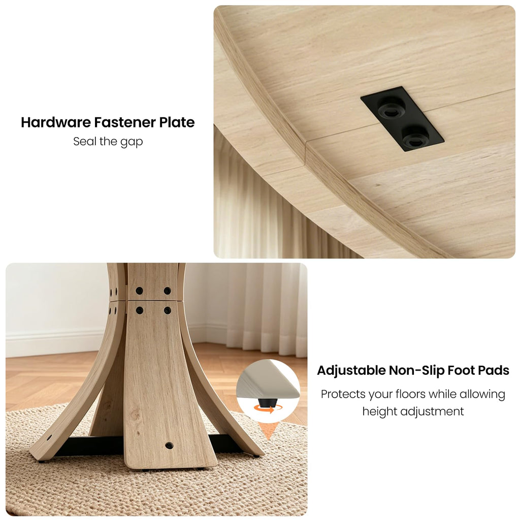 43.3" Round Dining Table Set for 4 with Curved Solid Wood Frame