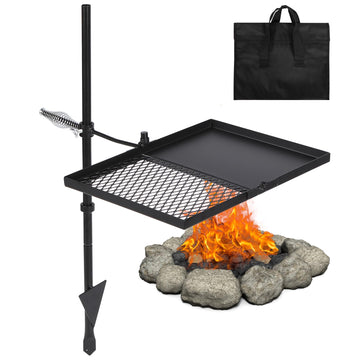 Swivel Campfire Grill Grate and Griddle, Adjustable Fire Pit Grill Grate Over Fire Pit, Camp Fire Cooking Grate with