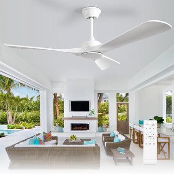 52 Inch 3 Blade Outdoor Fans for Patios - White Ceiling Fan No Light Indoor Remote Control Ultra Quiet DC Motor Reversible 6 Speed Timer A101-B0DYN2D4QH