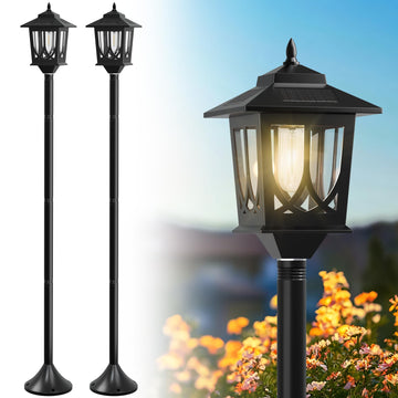 63" Solar Lamp Post Light 2 Pack, Solar Post Lights Outdoor
