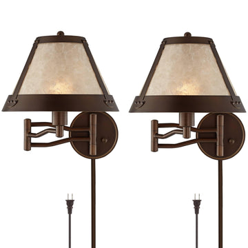 Samuel Mica Shade Plug-In Swing Arm Wall Lamp with Cord Cover Set of 2