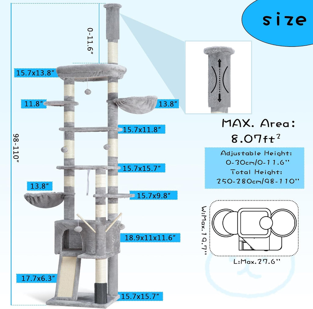 Cat Tree Tower, Adjustable Height, Floor to Ceiling