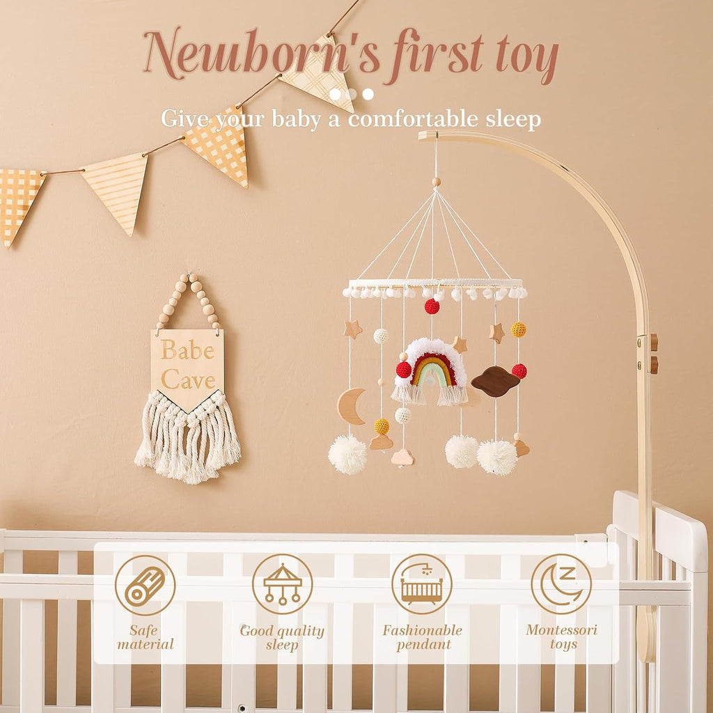 Baby Crib Mobile for Boys Girls Rainbow Nursery Mobile Gender Neutral Hand-Crocheted Mobile Ceiling Mobile - Rainbow