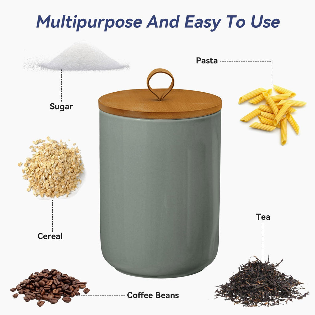 Ceramic Storage Jars, Modern Airtight Canisters with Wooden Lid (Light grey)