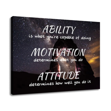 Attitude Quote Canvas Wall Art, Starry Night Office Decor Artwork