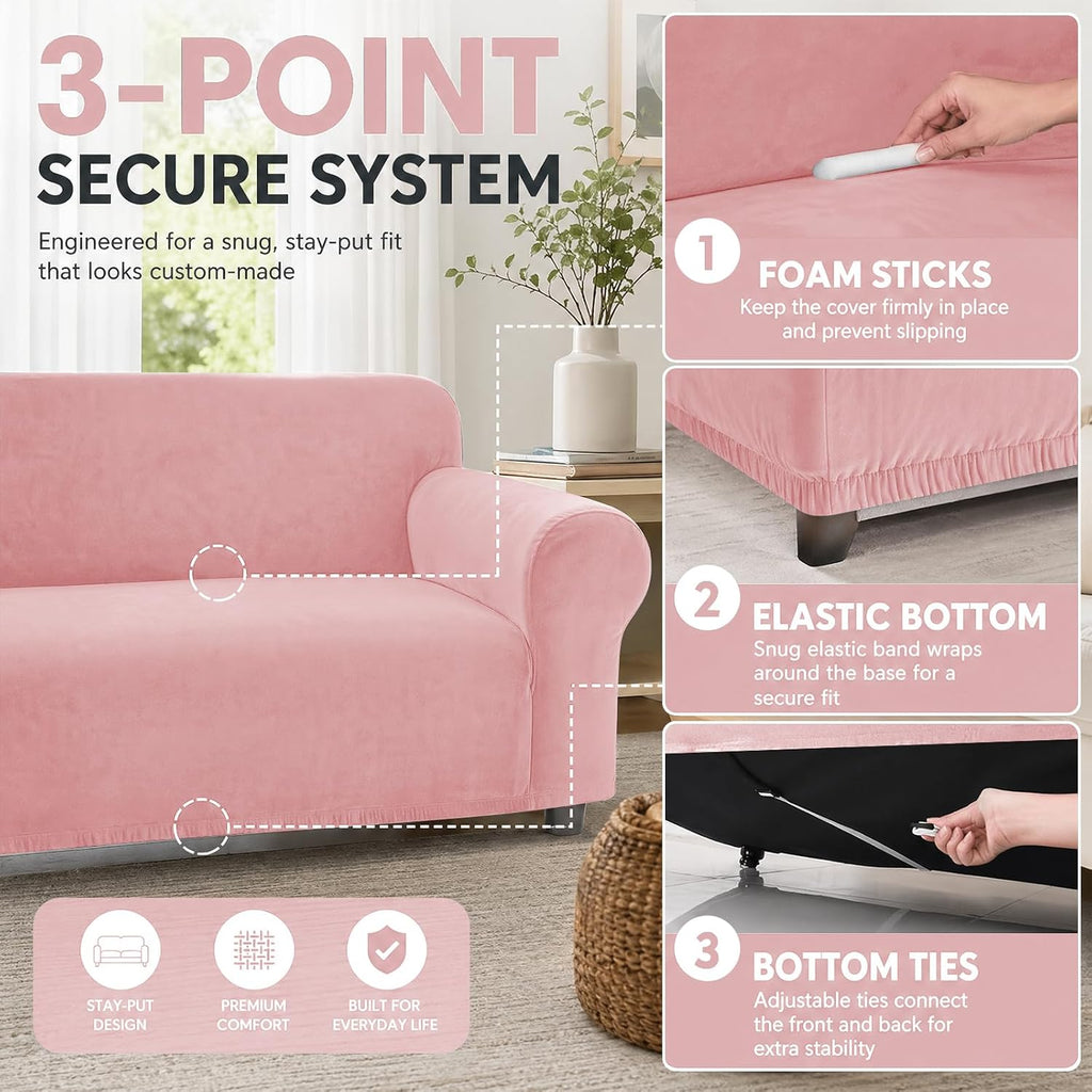 Real Velvet Extra Large Couch Cover for 3 Cushion Couch 1 Piece Stretch Oversized Sofa Slipcovers Soft 4 Seater