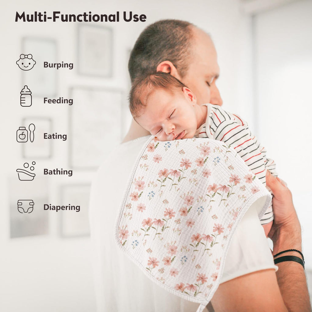 10 Pack Muslin Burp Cloths, 20"×10" Absorbent Baby Burping Cloths