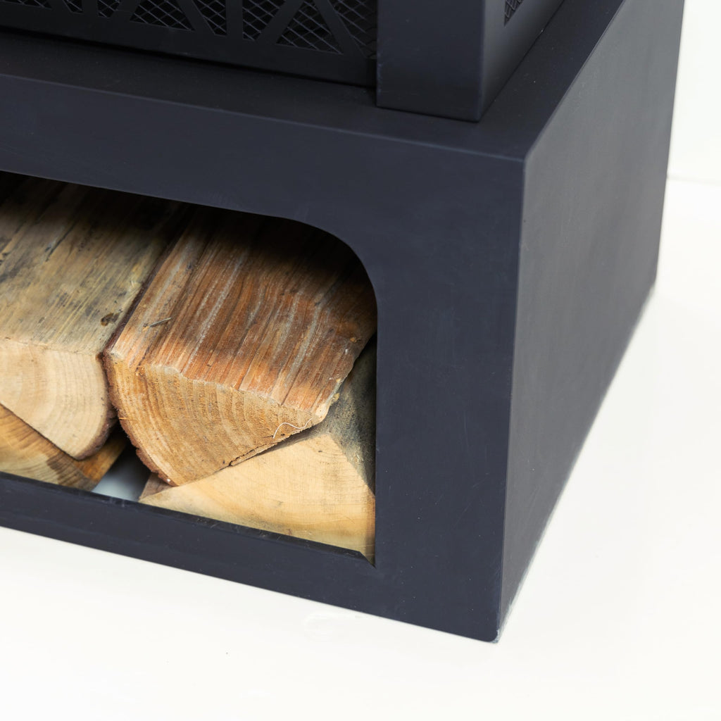 36" Rectangular Steel Outdoor Wood Burning Fireplace - Outdoor Fireplace with Adjustable Cooking Grill & Log Storage