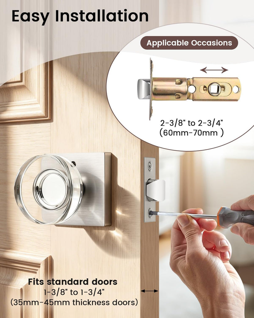 Crystal Door Knobs with Lock, Glass Door Knob Interior, Privacy Transparent Door Knobset,Keyless for Interior