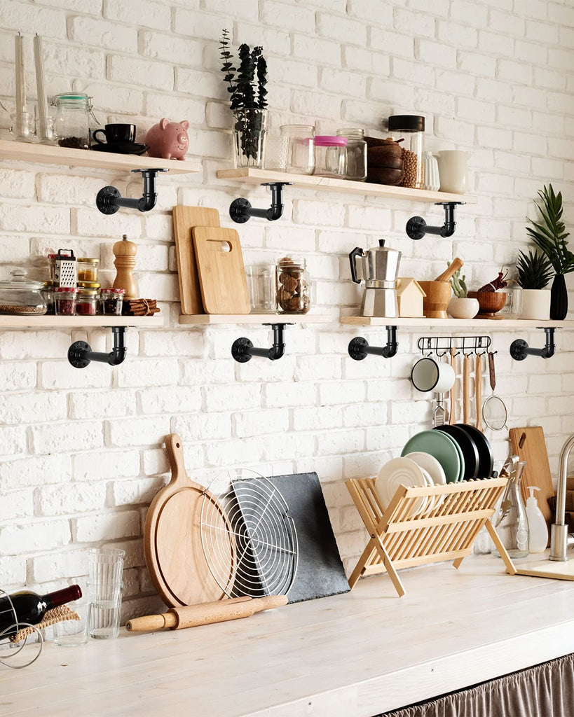 6Pcs 7"×4" L Pipe Shelf Bracket, Heavy Duty Wall Mount, DIY Shelving