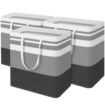 3-Pack Laundry Basket, Collapsible Laundry Hamper, Grey, 100L
