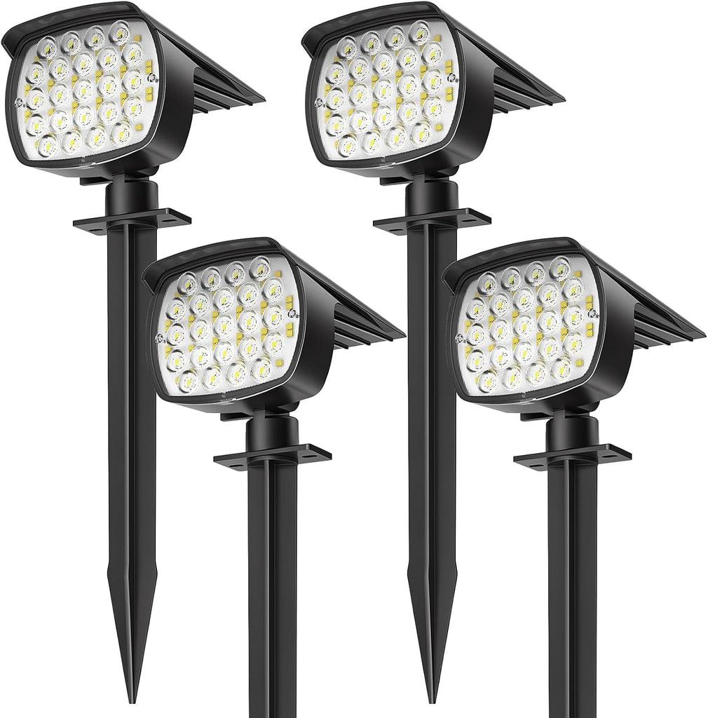 Solar Spot Lights Outdoor, 3 Modes 2-in-1 IP65 Waterproof 4 Pack Spotlights | 58 LED Auto On/Off 120° Adjustable