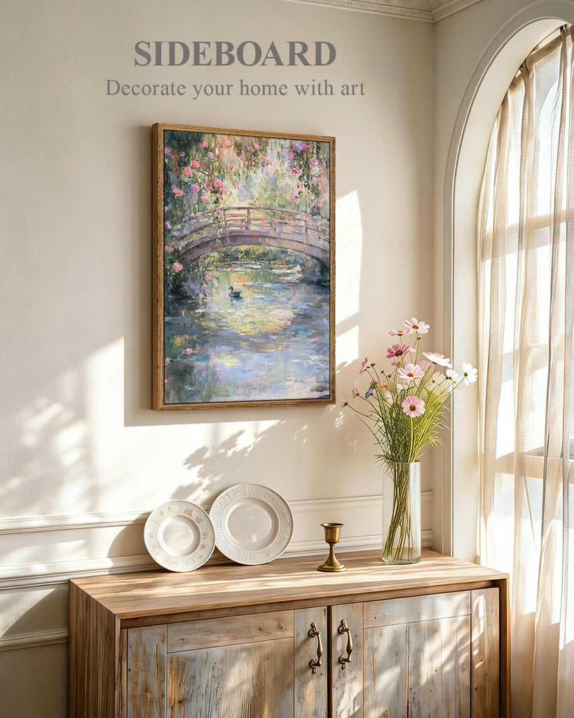 Large Landscape Wall Art, Monet Floral Framed Vintage Painting, 16×24 Inch