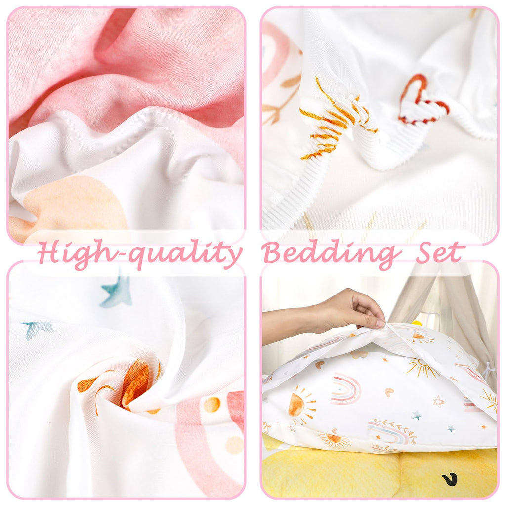Toddler Bedding Set for Girls 4 Piece Pink Rainbow Toddler Girl Bedding Set Super Soft & Lightweight Toddler