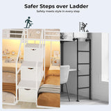 Triple Bunk Bed Twin Over Twin with Storage Staircase, RGB Lights & Power Outlets