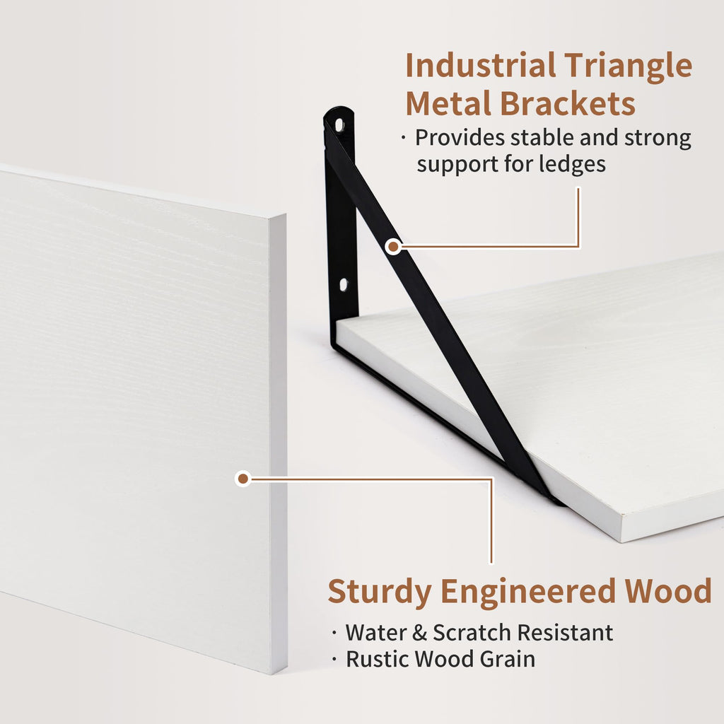 Deep Floating Shelves - 16 Inch Wide x 12 Inch Deep White Wall Shelves Set of 2-12 Inch Deep White Wood Shelves for