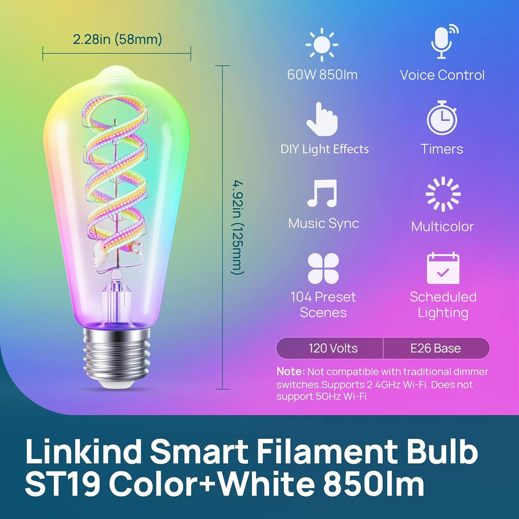 Smart Edison Bulbs, 2700K-6500K Tunable WiFi Edison Bulbs+Matter Smart Bulbs