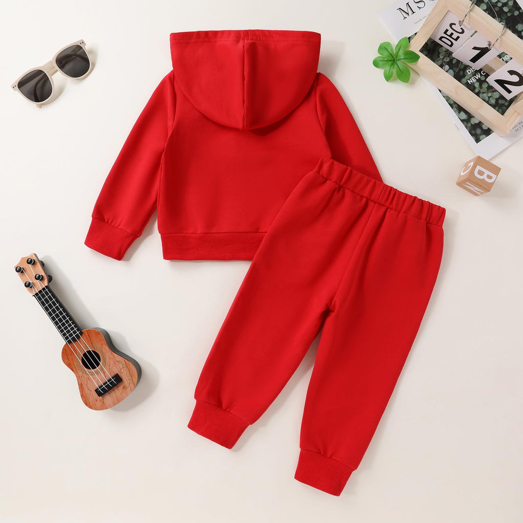 Baby Clothes for Girls Boys Solid Color Half-Zip Sweatshirt and Sweatpants Outfits Set Fall Toddler Sweatsuit (Red