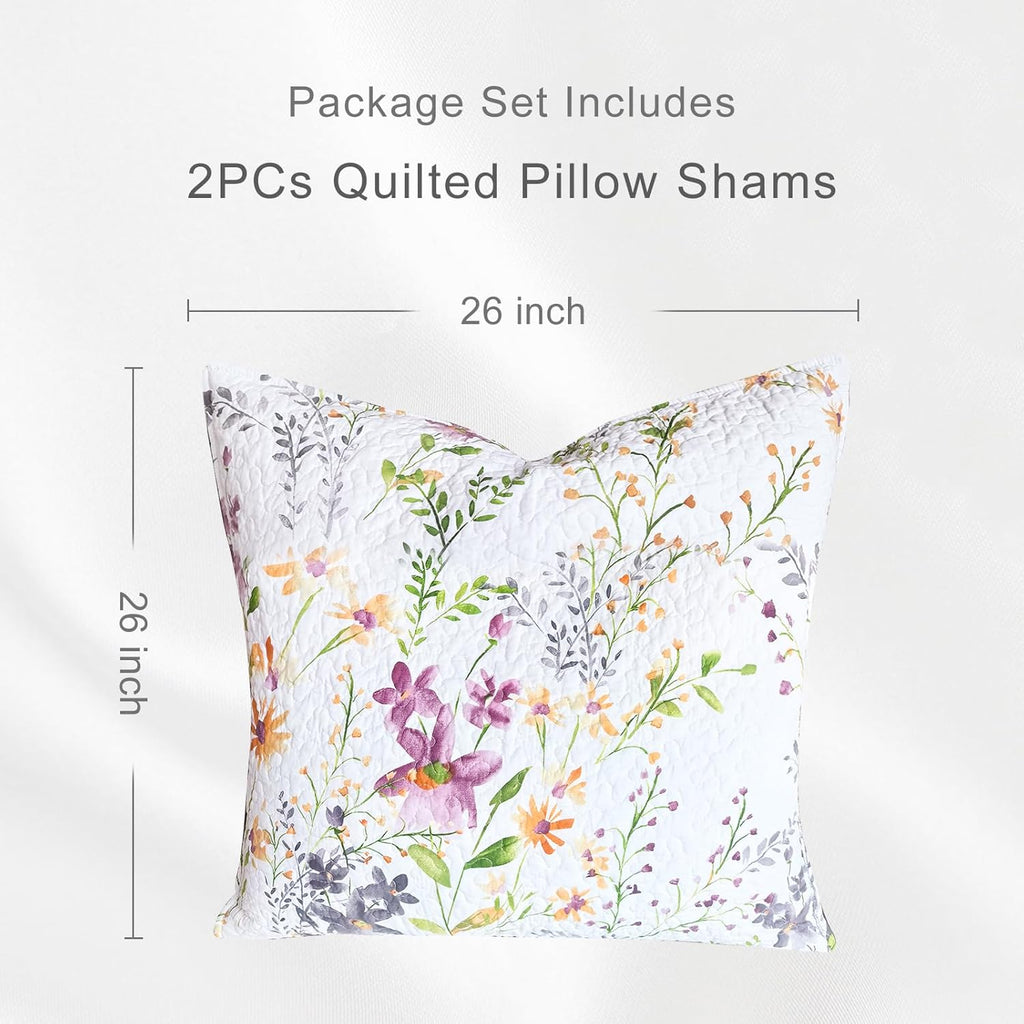 Cotton Euro Pillow Shams (26"x26"), Flowers Botanical Pattern Floral Pillow Cases Extra Soft Breathable Zipper