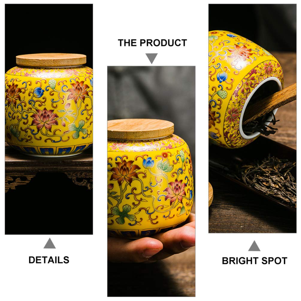 Ceramic Tea Canister with Airtight Wood Lid Vintage Chinese Style Tea Storage Jars Traditional Tea Tins Cans Tea