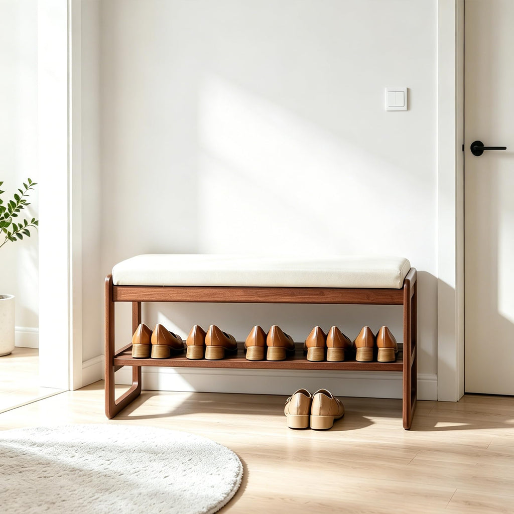 2-Tier Solid Wood Shoe Rack Bench, Beige, 39.4inches