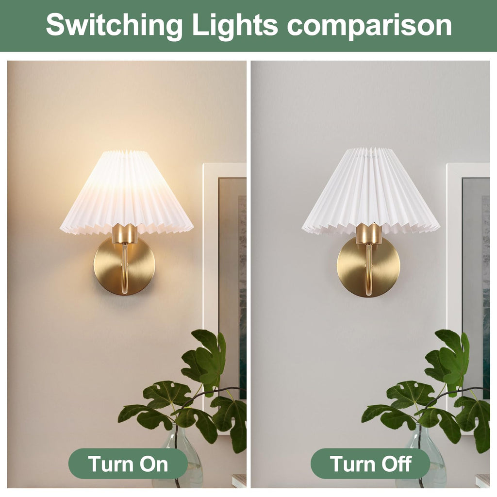 Wall Sconces Sets of 2, Golden Plug in Wall Sconces with Switch for Dresser, Classic Cord Wall Lamp Living Room