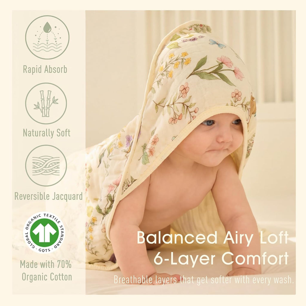 Muslin Baby Bath Towels Set Piece Organic Cotton Blend (Garden)
