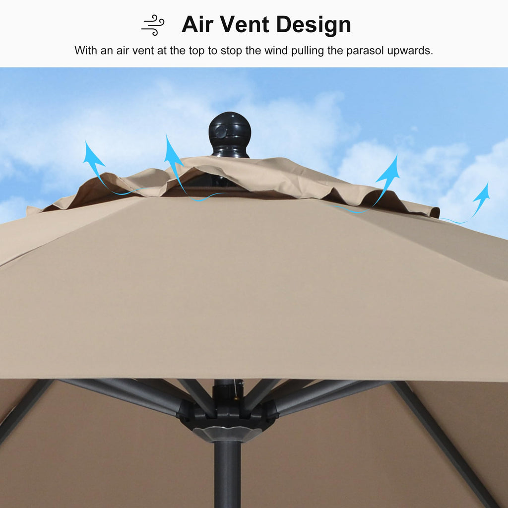 Outdoor Market Umbrella 11' Round Taupe Aluminum Frame 8 Ribs