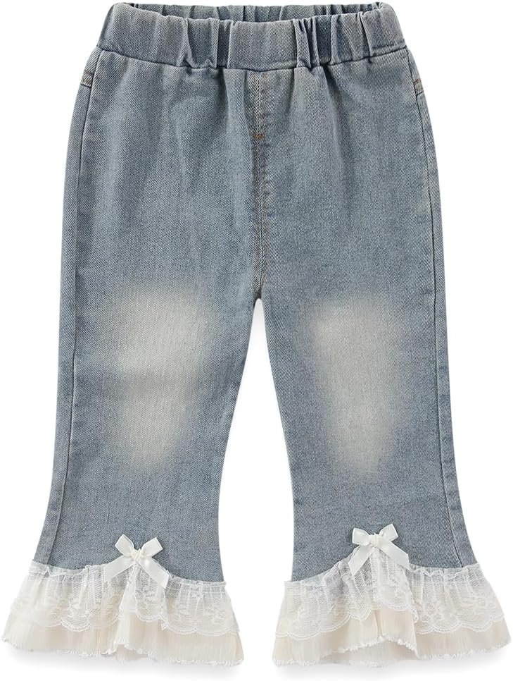 Spring Autumn Summer - Toddler Girl Clothing Sets 3pcs White Shirt Knit Vest Lace Flare Jeans