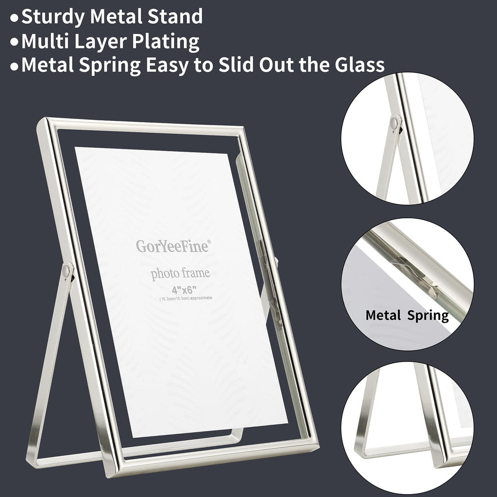 Silver Floating Frame 5x7" Set of 2 for picture 3.5x5'', 4x6'', Beautiful Metal rounded Edge Frames Adjustable