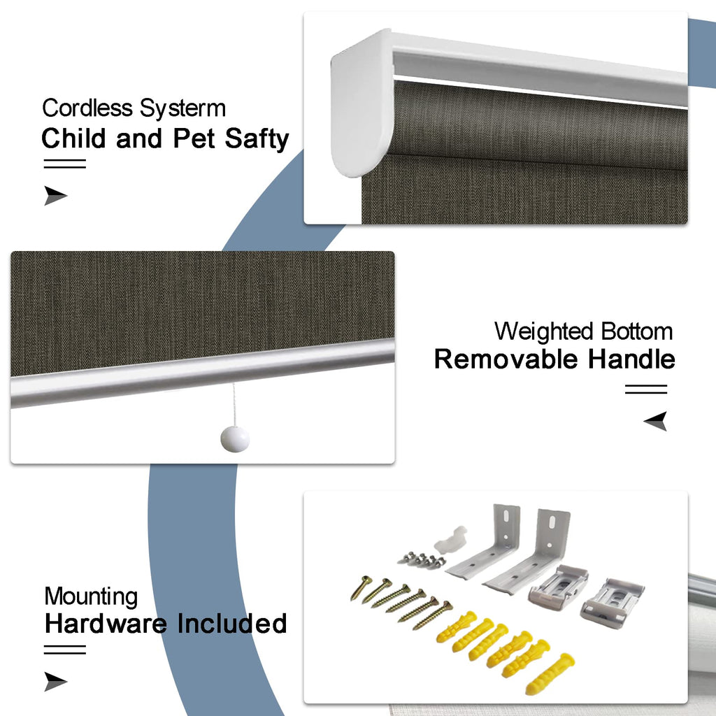 Cordless 100% Blackout Window Roller Shades, Custom Size Navy Window Roller Shades Blinds, Easy Installation