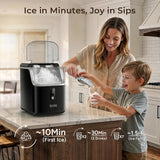 Nugget Ice Maker Countertop: 33lb/Day, Self-Cleaning, Black Stainless Steel, Portable, Soft Chewable Pebble Ice