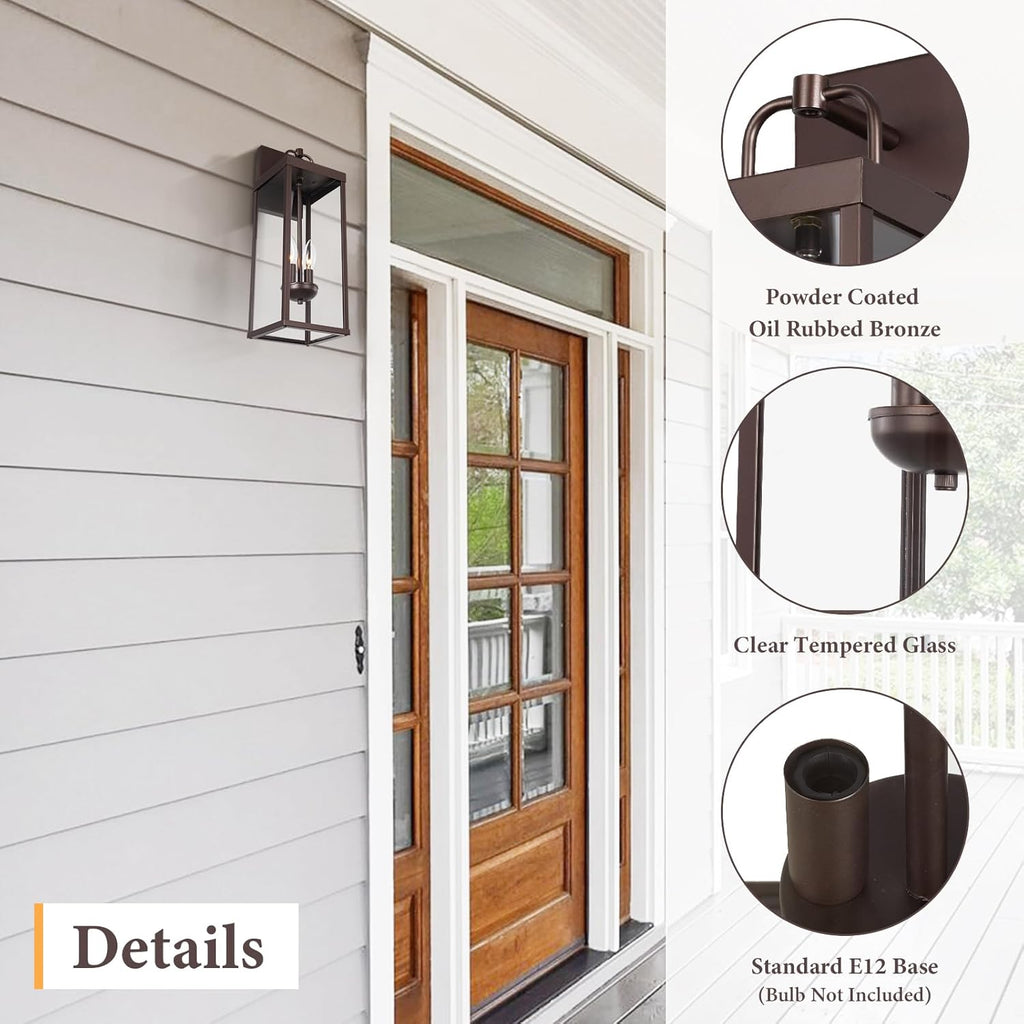 Outdoor Wall Sconce Light, 20 Inch Tall Transitional Exterior Wall Lighting with Clear Glass