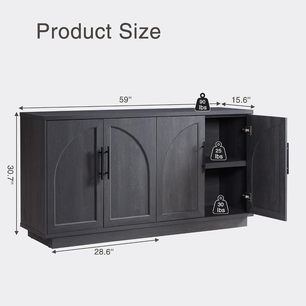 Buffet Cabinet with Storage, 59'' Modern Arched Sideboard Cabinet w/Adjustable Shelves, Wood Media TV Console Table